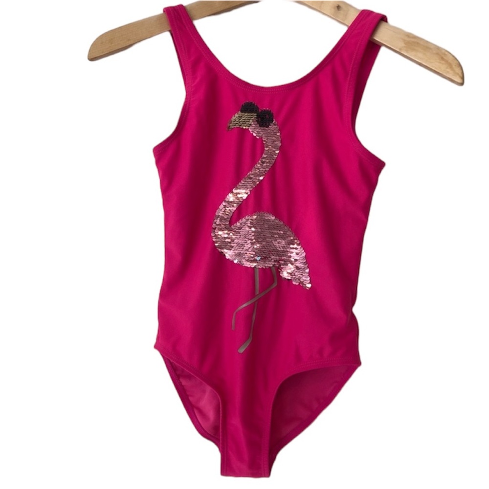 GAPKids One Piece Swimsuit Flamingo Flip Sequins Bright Pink Girls Size X-Large